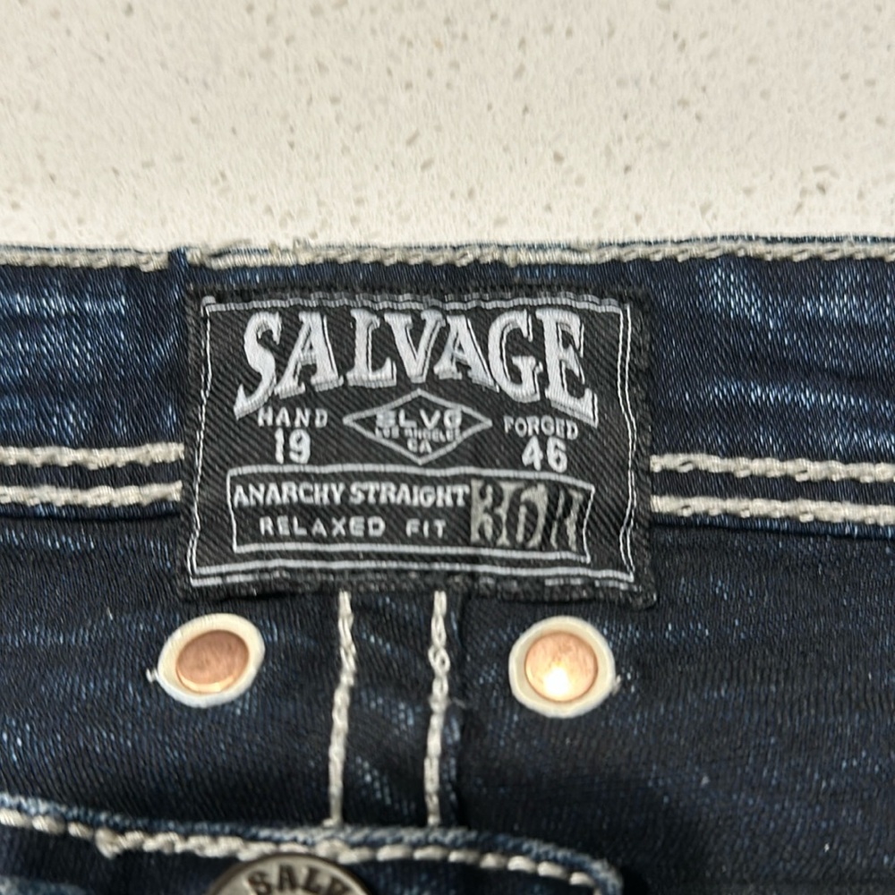 Salvage “Anarchy “ straight acid washed dark jeans. Like new